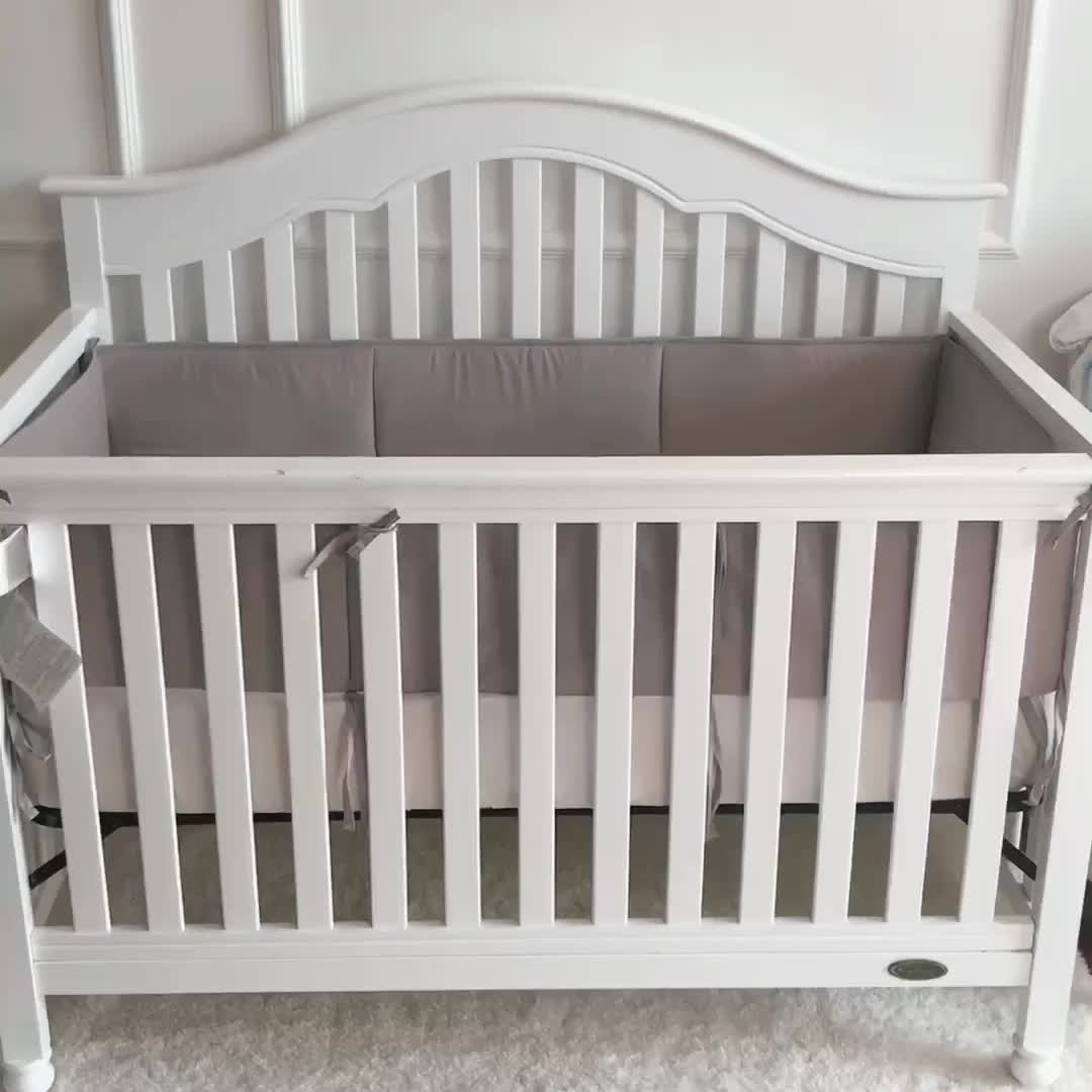 4 Piece Grey Color Cotton Baby Breathable Baby Crib Bumper Pads