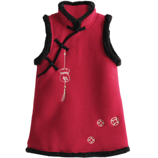 2026女童唐装冬装新年喜庆宝宝装衣服儿童马甲旗袍中国风宝宝年装