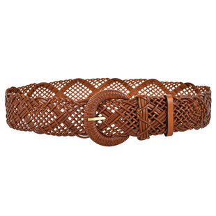 时尚编织宽腰带女裙子毛衣大衣腰封装饰复古编制皮带棕色黑色白色