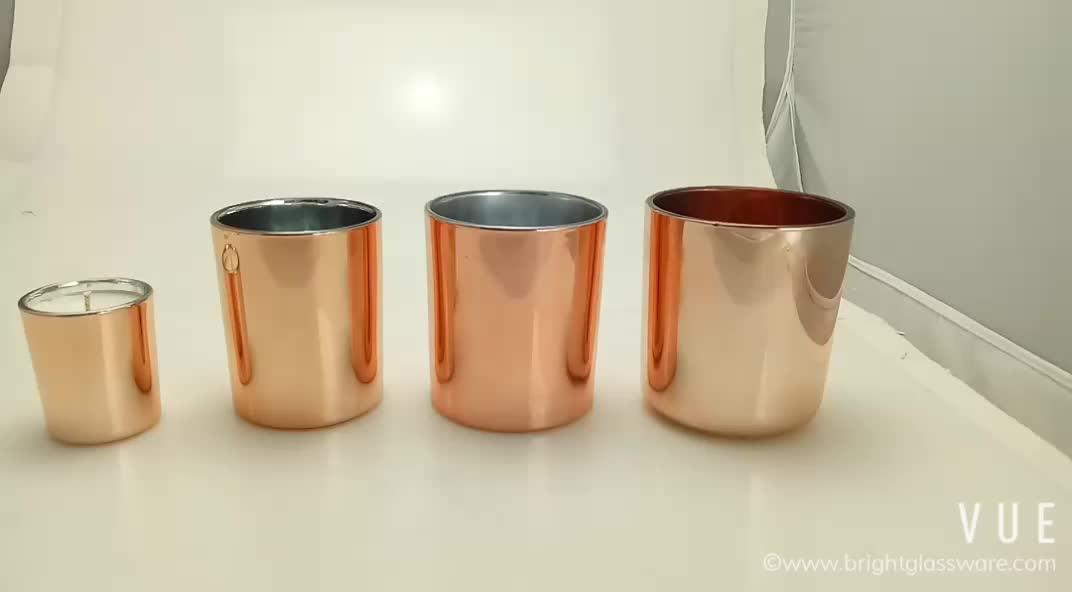 Wholesale New Design Plating Copper Colored Rose Gold Finished Glass Candle Jars Candle Holders