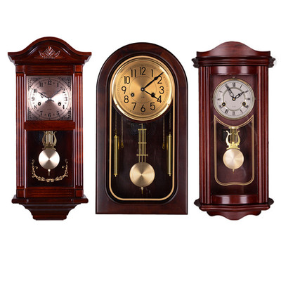 机械实木欧式风客厅挂钟