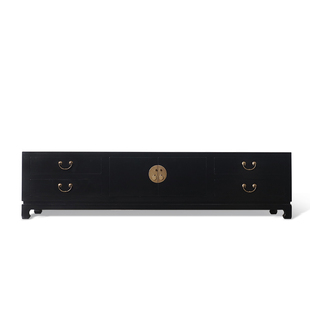 新中式客厅电视柜仿古实木家具黑漆储物简约现代视听柜地柜装饰柜