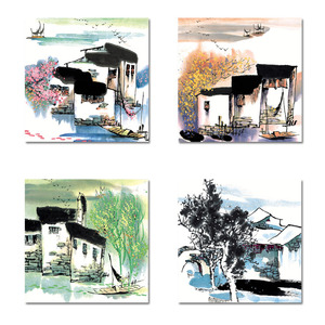 楼梯间装饰画宾馆酒店现代简约无框画新中式壁画餐厅墙画客厅挂画