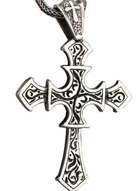 首饰s925大方实心十字架男士项链