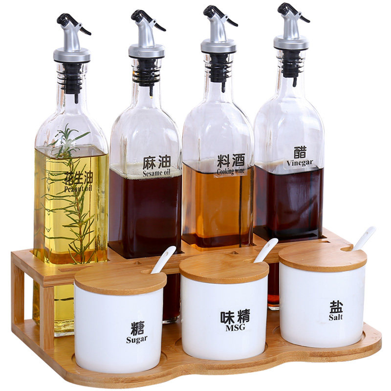 陶瓷调料盒套装家用厨房玻璃油瓶组合套装酱油料酒醋壶盐罐调味罐