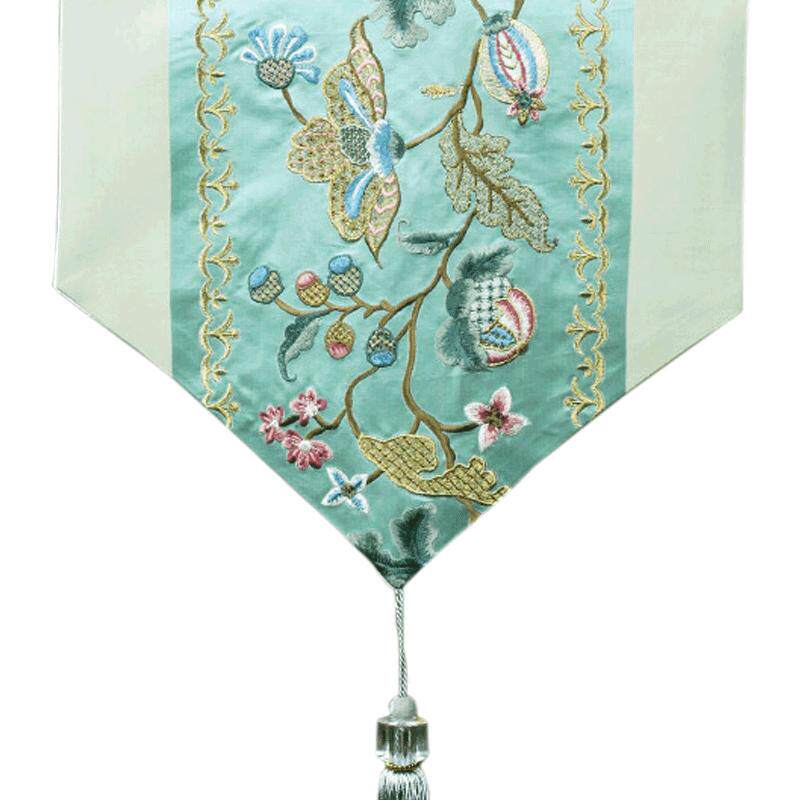 家居欧式餐厅新古典中式1928锦缎绣花餐桌桌旗茶几旗三色