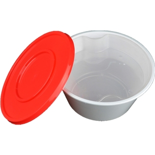 一次性外卖双层餐盒1000ml圆形碗汤面上下内碟打包白底红盖拉面碗