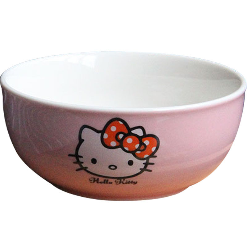 可爱儿童粉色女孩子米饭小碗创意陶瓷碗家用餐具卡通呆萌猫小猫图