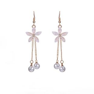 2020新款挂钩花朵耳环长款珍珠流苏耳饰日韩网红明星同款女耳钉