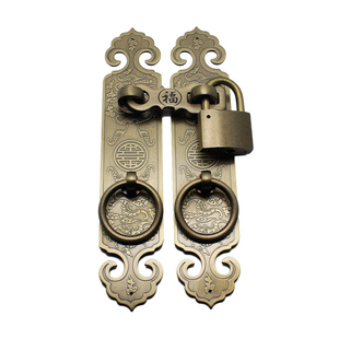 仿古全铜门拉手刻花门把手搭扣挂锁门窗铜拉手柜门格栅门铜把手