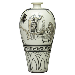 磁州窑中式陶瓷花瓶礼品仿古手绘书房家居装饰梅瓶邯郸典故工艺品