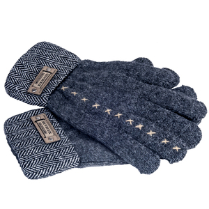 秋冬舒适百搭毛呢腕口 老少青年男朋友 单层毛线分指手套黑色灰色