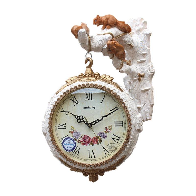 孔雀双面钟欧式客厅挂钟静音现代简约装饰壁挂表时尚卧室石英钟表