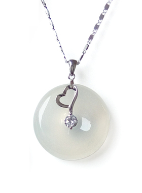 平安扣天然玛瑙链银镶玉水晶吊坠