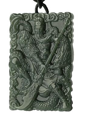 霸气款青玉玉石双面精雕关公吊坠