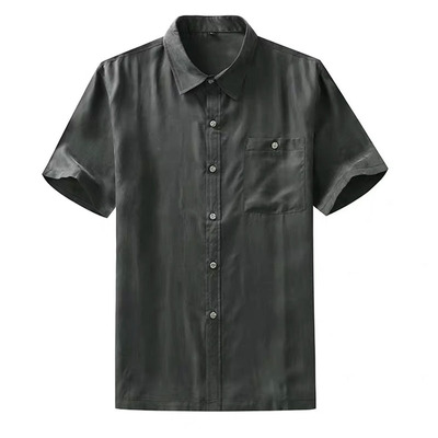 中老年加肥铜氨丝唐装短袖衬衫