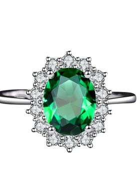 王妃款贵重彩色宝石 925纯银渡18K金祖母绿珠宝戒指镶钻