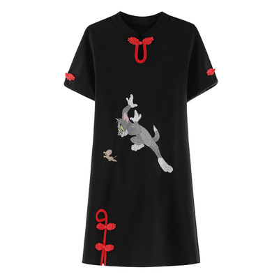 新中式改良旗袍夏季卡通刺绣显瘦