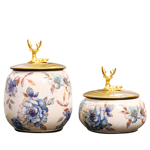 美式轻奢陶瓷储物罐摆件欧式创意糖果罐茶叶收纳罐首饰盒家居装饰