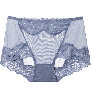 4条装 平角性感内裤女性惑舒适情调蕾丝中腰收腹透明透气女士短裤