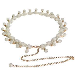 新款珍珠流苏女士甜美女装饰连衣裙珍珠腰链韩版百搭多层时尚腰带