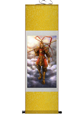孙悟空丝绸卷轴画装饰画挂画定制