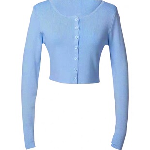 BERAN 复古可爱圆领单排扣圆领高腰短款露脐长袖针织衫开衫上衣