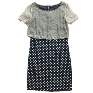 夏亲肤弹性罗缎波点真丝职业女性包臀裙高端桑蚕丝圆领时尚连衣裙