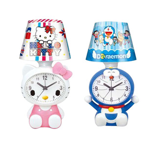 创意卡通叮当猫KT台灯带时钟儿童床头暖光小夜灯多功能小闹钟灯