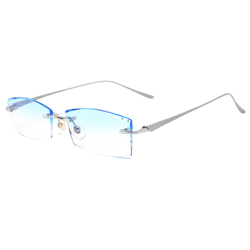 定制高近视度数钻石切边眼镜纯钛近视眼镜成品男无框眼镜架变色
