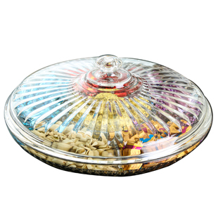 现代创意客厅防潮干果盘分格带盖零食坚果干果盒透明塑料有机玻璃