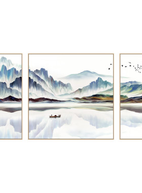 新中式风客厅沙发背景墙晶瓷画