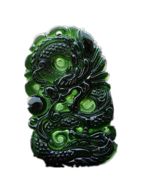 天然新疆和田玉墨翠龙牌墨玉吊坠