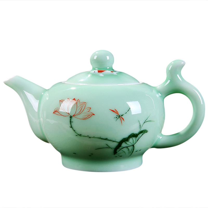 青瓷手绘大号泡茶壶功夫茶具茶器家用办公室荷花山水鲤鱼壶