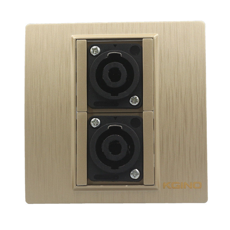 拉丝香槟金86型二位大功率舞台音响插座金色四芯音箱欧姆卡农面板