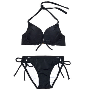欧美度假沙滩比基尼暴露性感三点式小胸带钢托聚拢泳衣女温泉胸垫