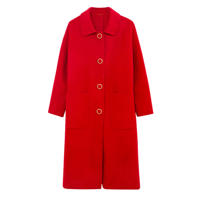 赫本风喜庆结婚红色双面呢大衣