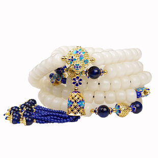 正月星月菩提子项链新月 白玉菩提根108佛珠手串流苏手链女毛衣链