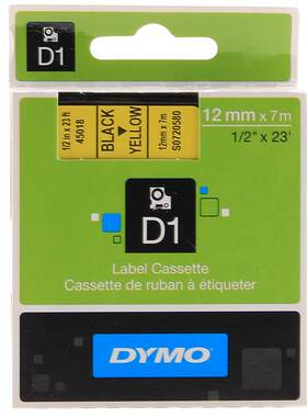 dymo达美标签机色带45018不干胶线缆标签纸12MM*7M黄底黑字D1色带S0720580适用LM160 210D PnP PC 420P 360D