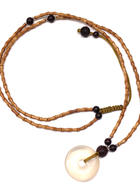 原创橄榄核玉牌蜜蜡挂件绳佛牌链