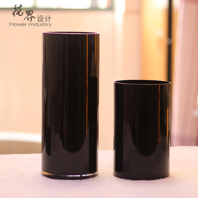 简约现代大号黑色玻璃花瓶  客厅水培插花花瓶大中小号圆柱形摆件