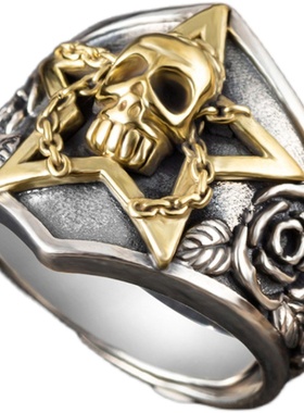 徽章复古开口嘻哈风银戒指