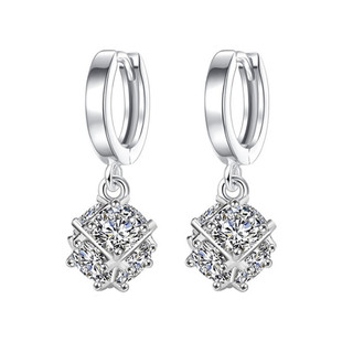 日韩国气质水晶耳钉耳扣锆石玲珑球复古925纯银耳环 甜美女