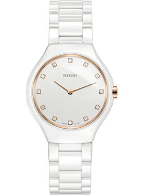Rado雷达表 真薄系列女款镶钻陶瓷手表女石英表瑞士进口雷达腕表