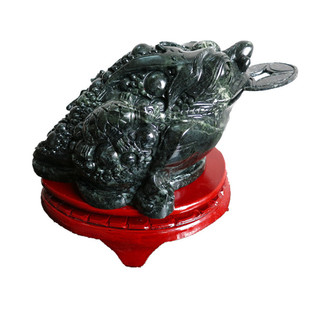 天然独山玉金蟾摆件玉石蟾蜍摆饰立体雕嘴含古钱蟾蜍礼品富贵缠身