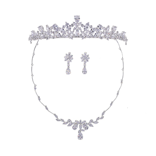 奢华锆石韩式头饰新娘皇冠项链三件套装宴会礼服饰品结婚婚纱配饰