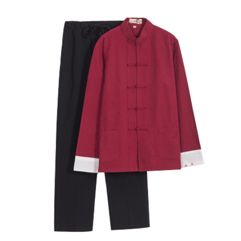 纯棉唐装男长袖套装中国风男装中老年复古中式汉服禅修居士服茶服