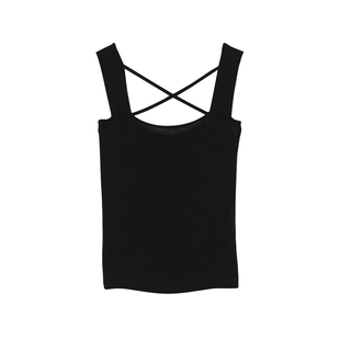 夏季新款时尚X型交叉美背梯形领方领弹力紧身背心女打底上衣