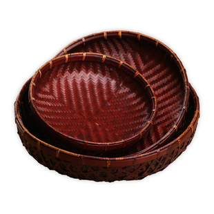 山山竹木针线篮果盘收纳篮竹编手工竹篮水果盘茶点心篮干果篮