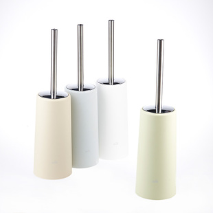 出口单品 简约亚光细磨砂浅色厕所刷 不锈钢手柄带底座接水马桶刷